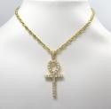14k yellow gold large cut 8 pointer diamond ankh cross 2.50ct