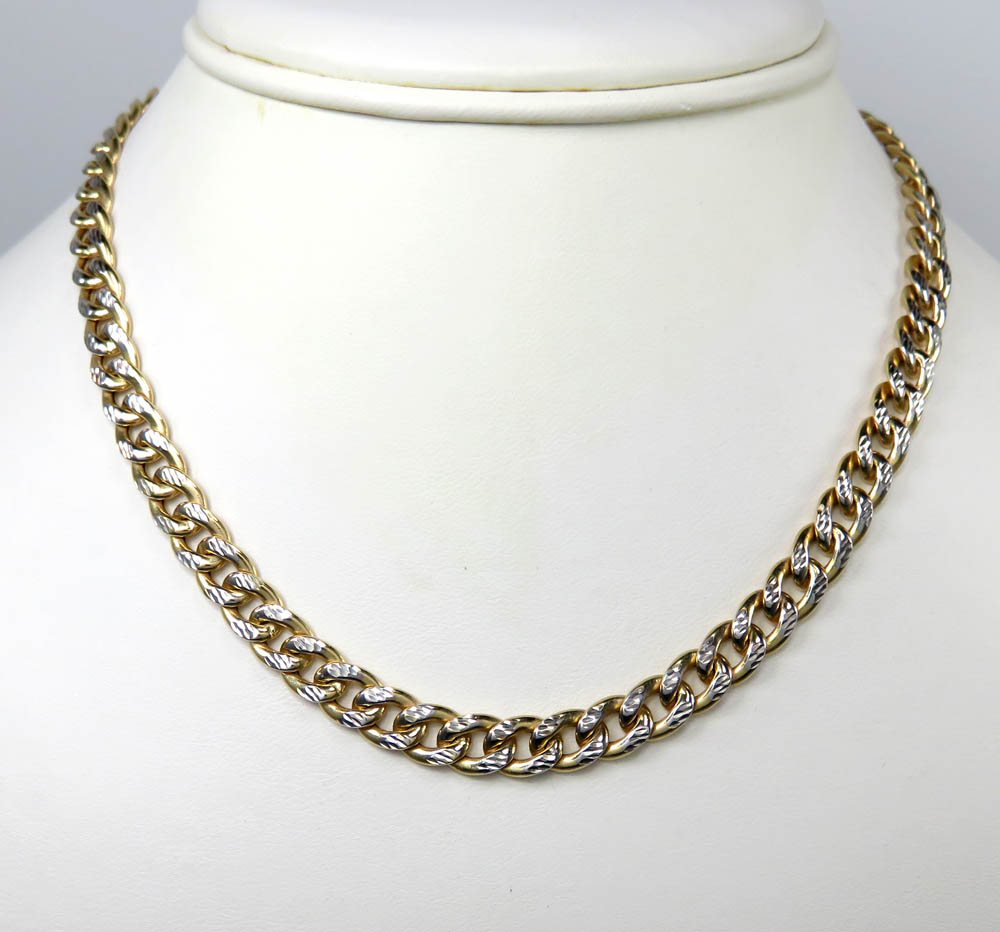 10k yellow gold reversible two tone miami chain 20-26