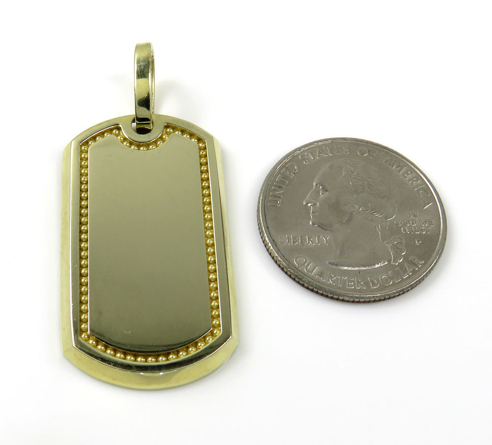 10k yellow gold bead frame dog tag pendant 