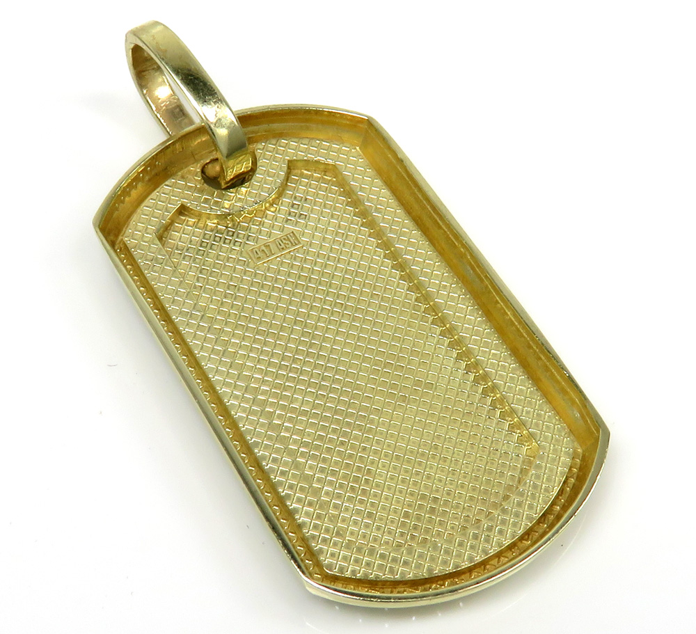 10k yellow gold bead frame dog tag pendant 