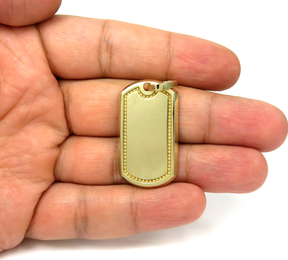 10k yellow gold bead frame dog tag pendant 