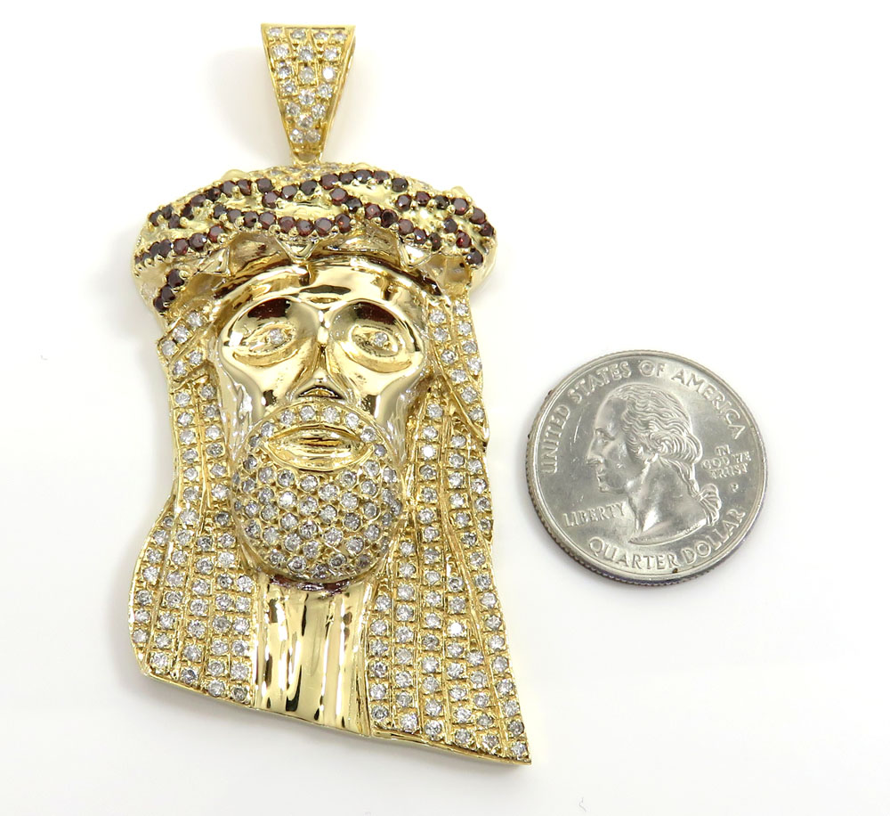 14k yellow gold blood crown diamond jesus piece pendant 7.00ct