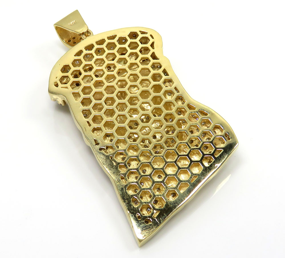 14k yellow gold blood crown diamond jesus piece pendant 7.00ct