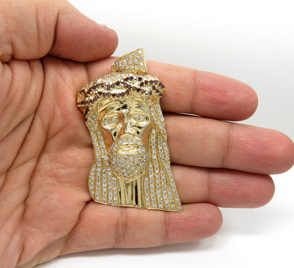 14k yellow gold blood crown diamond jesus piece pendant 7.00ct