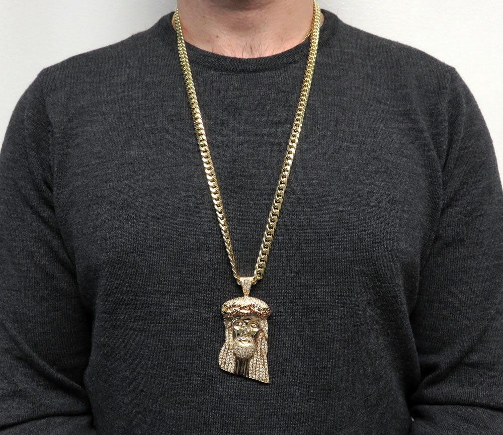 14k yellow gold blood crown diamond jesus piece pendant 7.00ct - Image 6