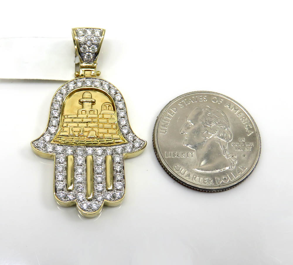 14k yellow gold vs diamond hamsa pendant 1.61ct