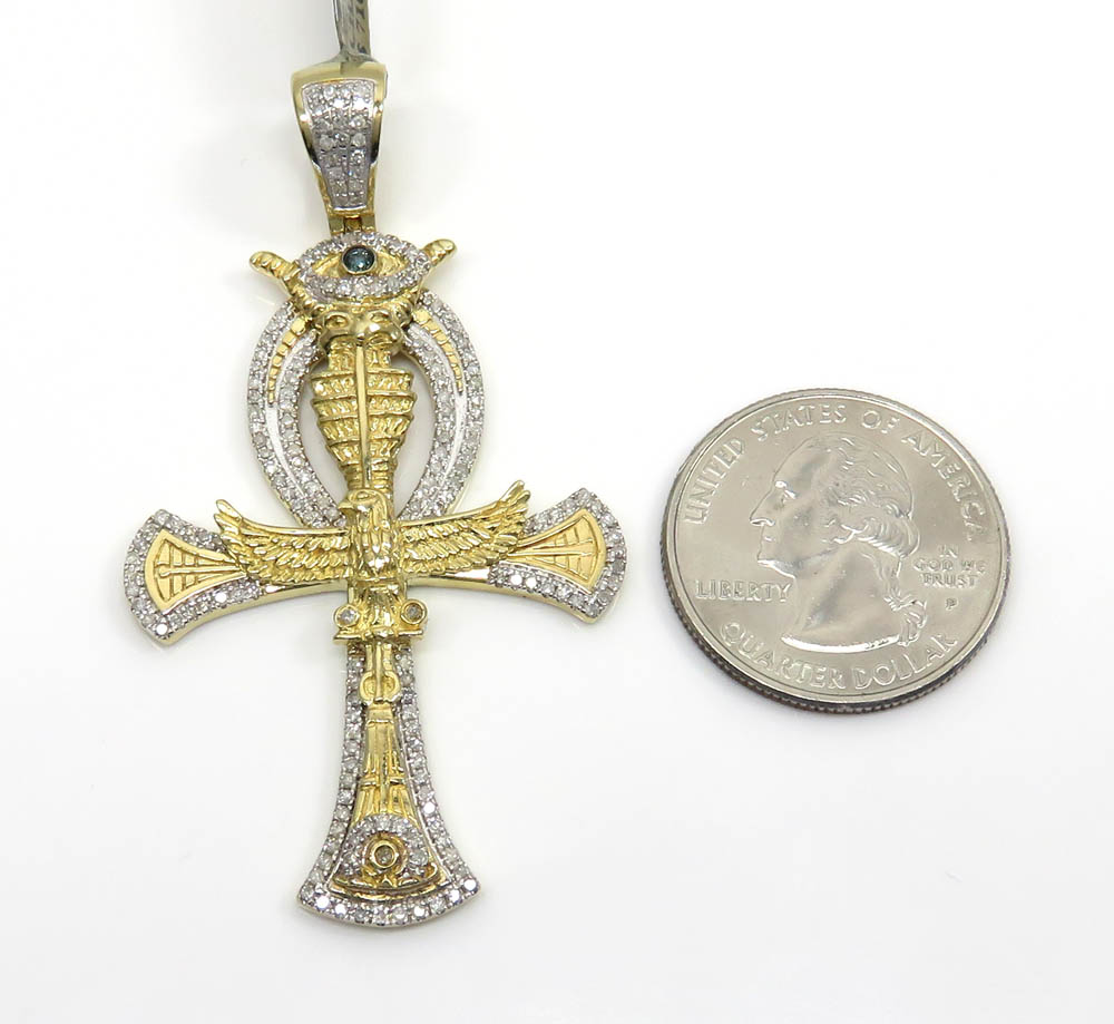 10k yellow gold diamond evil eye eagle ankh cross 0.92ct