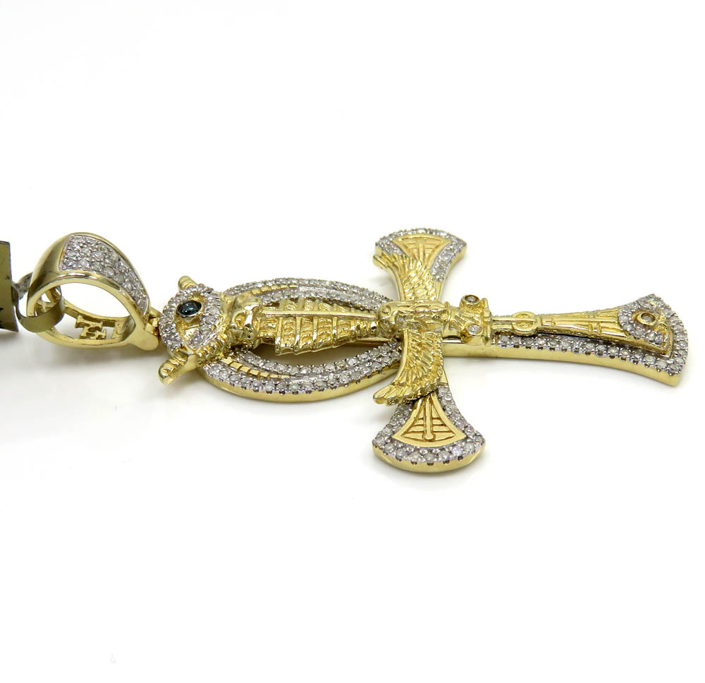 10k yellow gold diamond evil eye eagle ankh cross 0.92ct