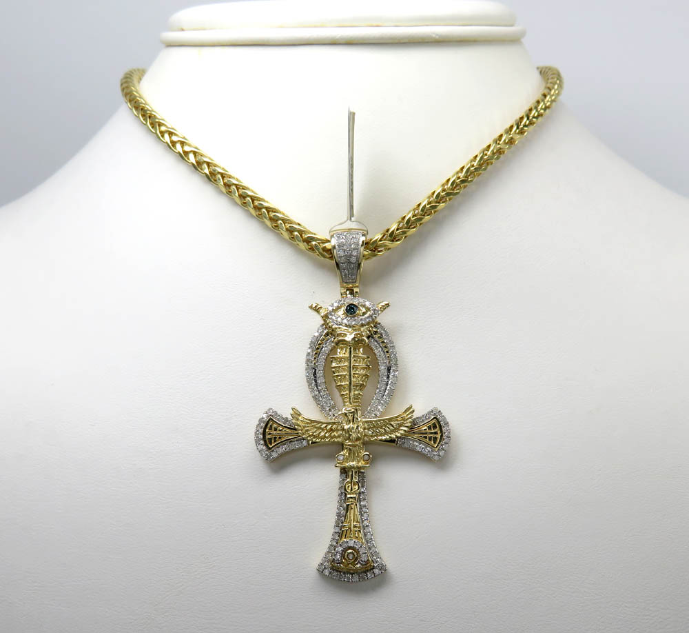 10k yellow gold diamond evil eye eagle ankh cross 0.92ct