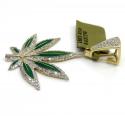 10k yellow gold diamond green enamel marijuana leaf pendant 0.62ct