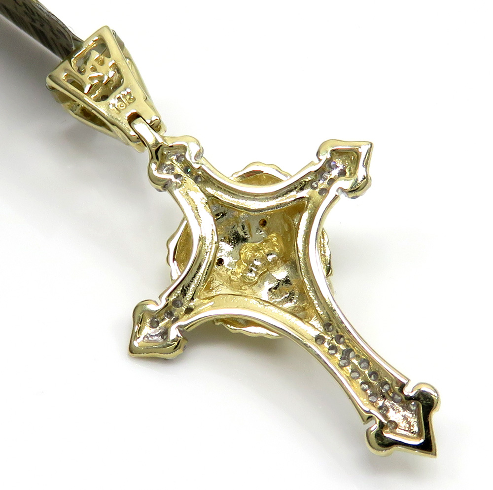 10k yellow gold diamond mini lion head cross pendant 0.22ct