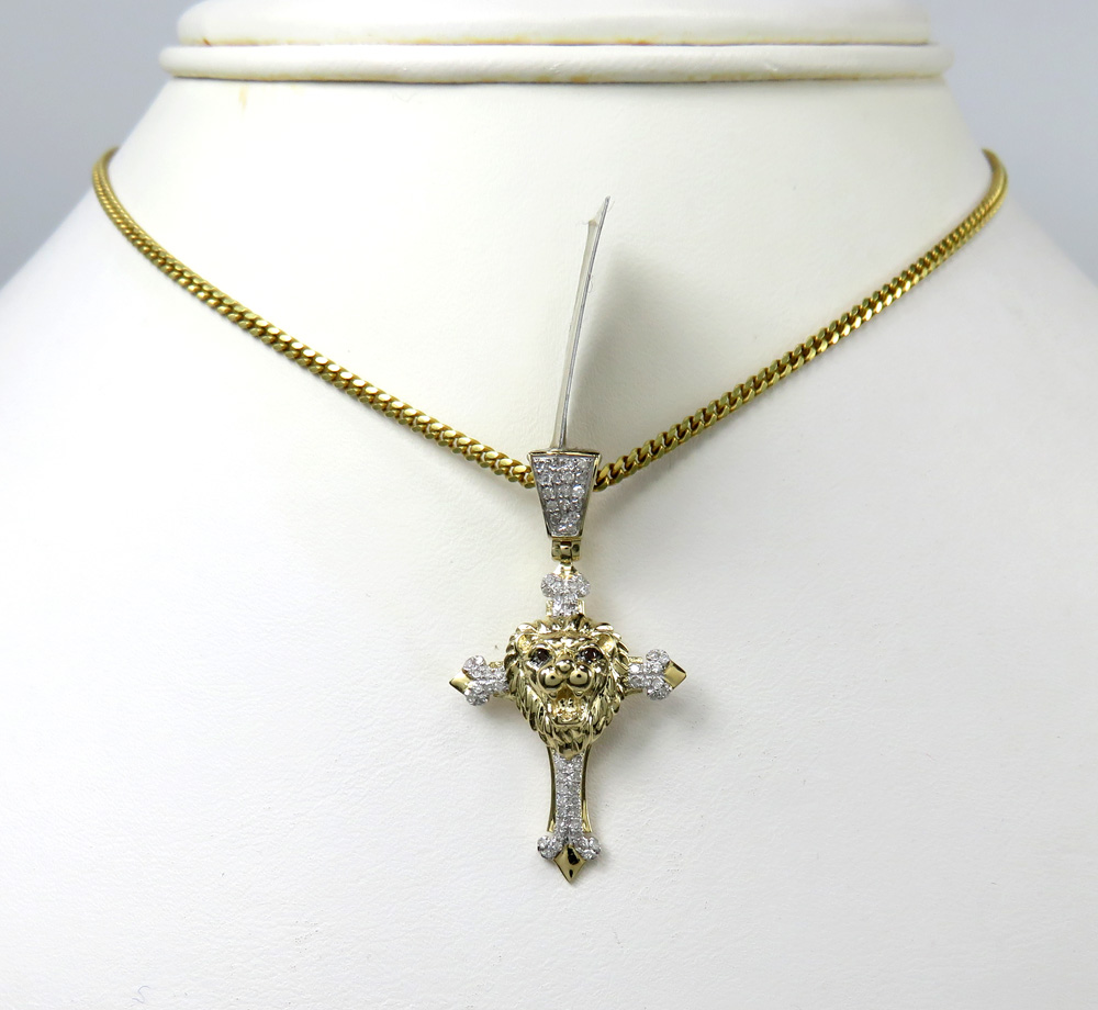 10k yellow gold diamond mini lion head cross pendant 0.22ct - Image 6