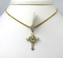 10k yellow gold diamond mini lion head cross pendant 0.22ct