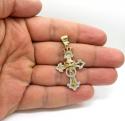 14k yellow gold crown lion head diamond cross pendant 0.63ct