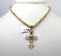 14k yellow gold crown lion head diamond cross pendant 0.63ct