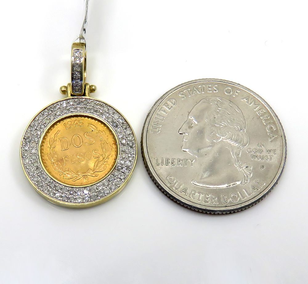 Buy 14k Yellow Gold Diamond Dos Pesos Coin Pendant 0.52ct Online at SO ...