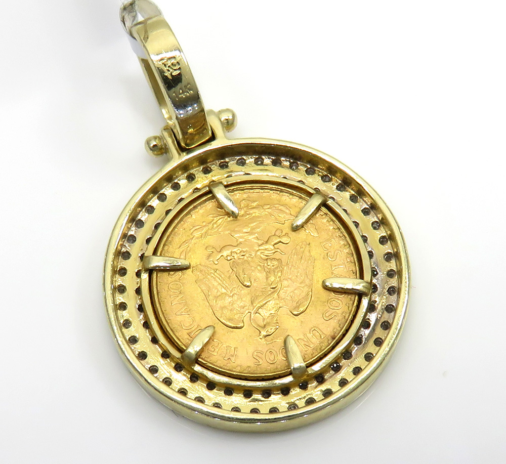 14k yellow gold diamond dos pesos coin pendant 0.52ct