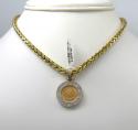 14k yellow gold diamond dos pesos coin pendant 0.52ct