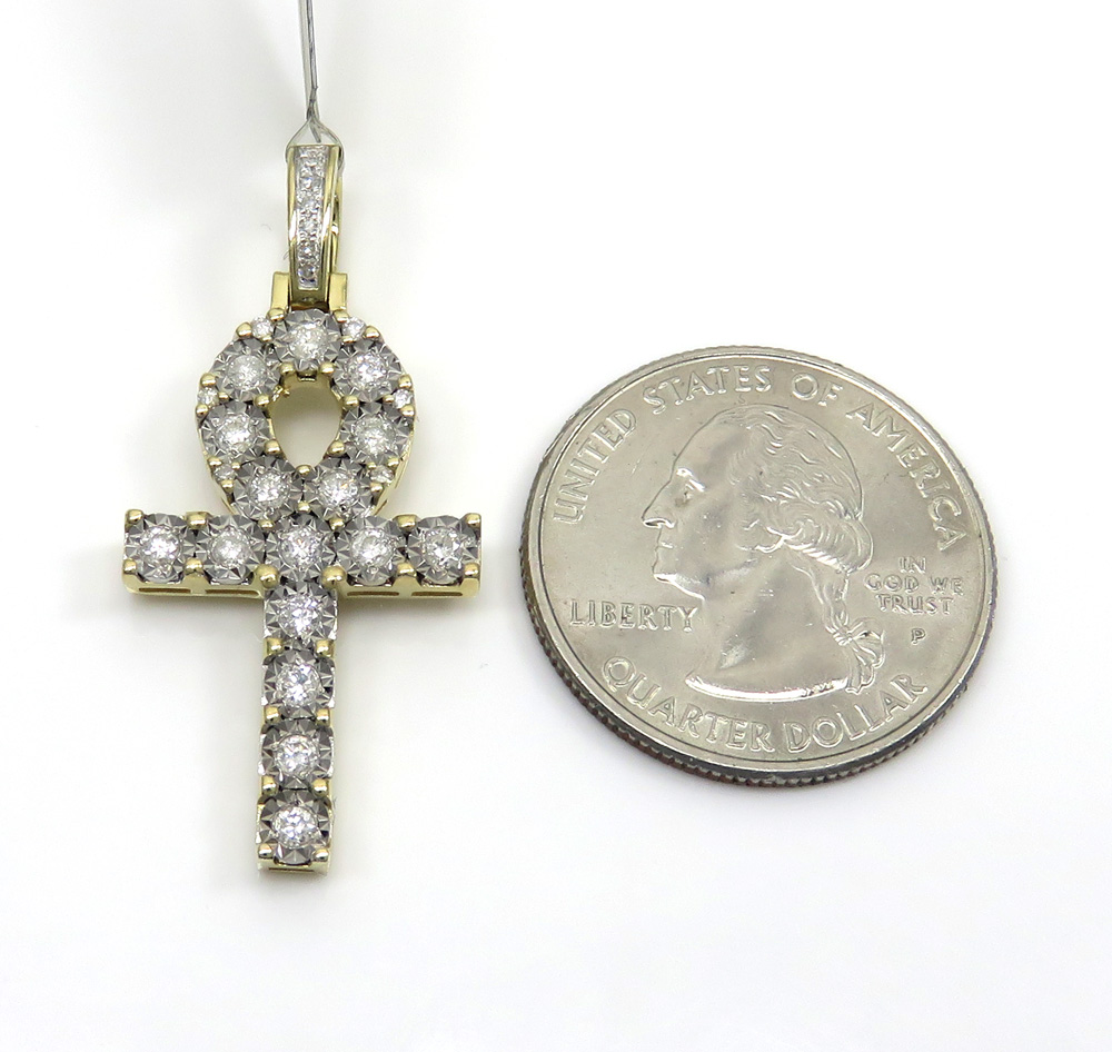 10k yellow gold medium diamond cut diamond ankh cross 0.58ct