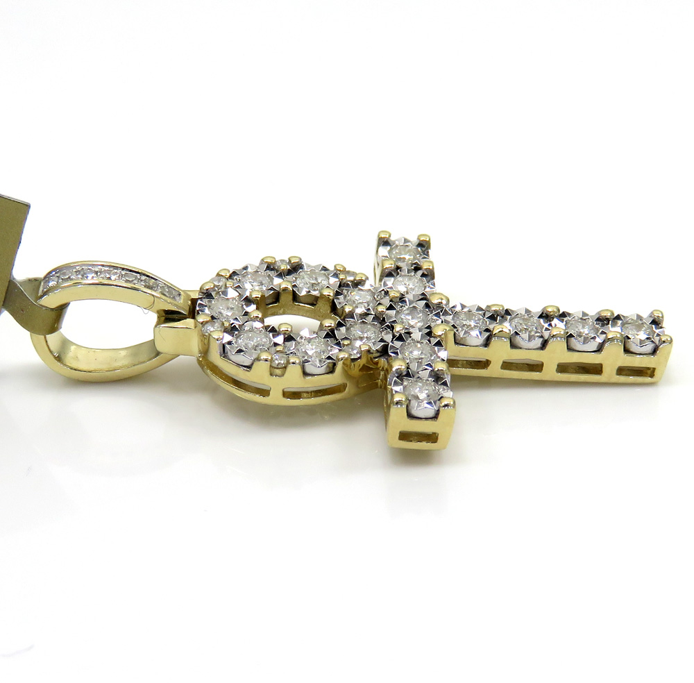 10k yellow gold medium diamond cut diamond ankh cross 0.58ct - Image 3