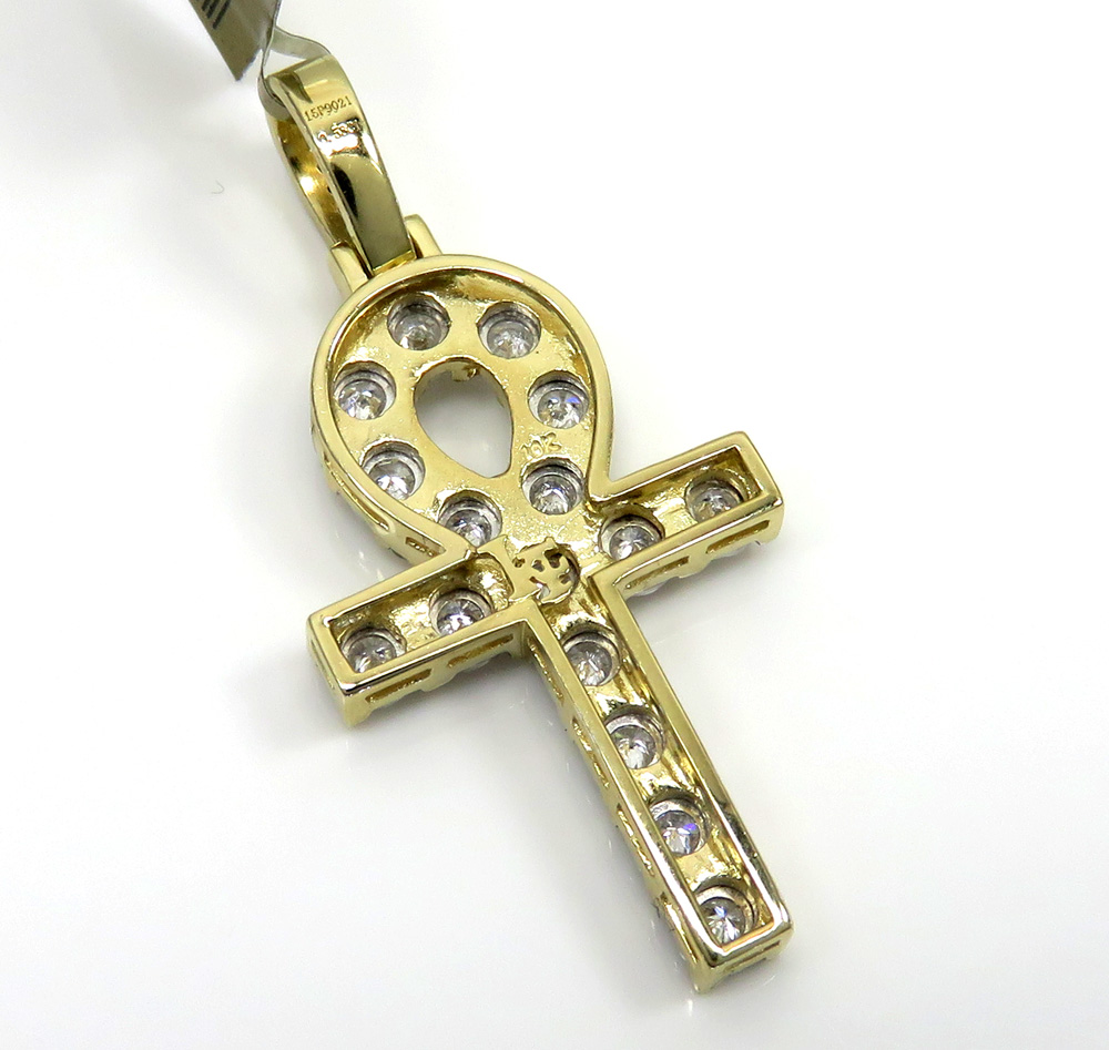10k yellow gold medium diamond cut diamond ankh cross 0.58ct - Image 4