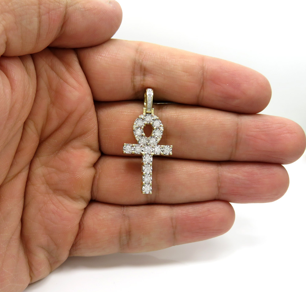10k yellow gold medium diamond cut diamond ankh cross 0.58ct