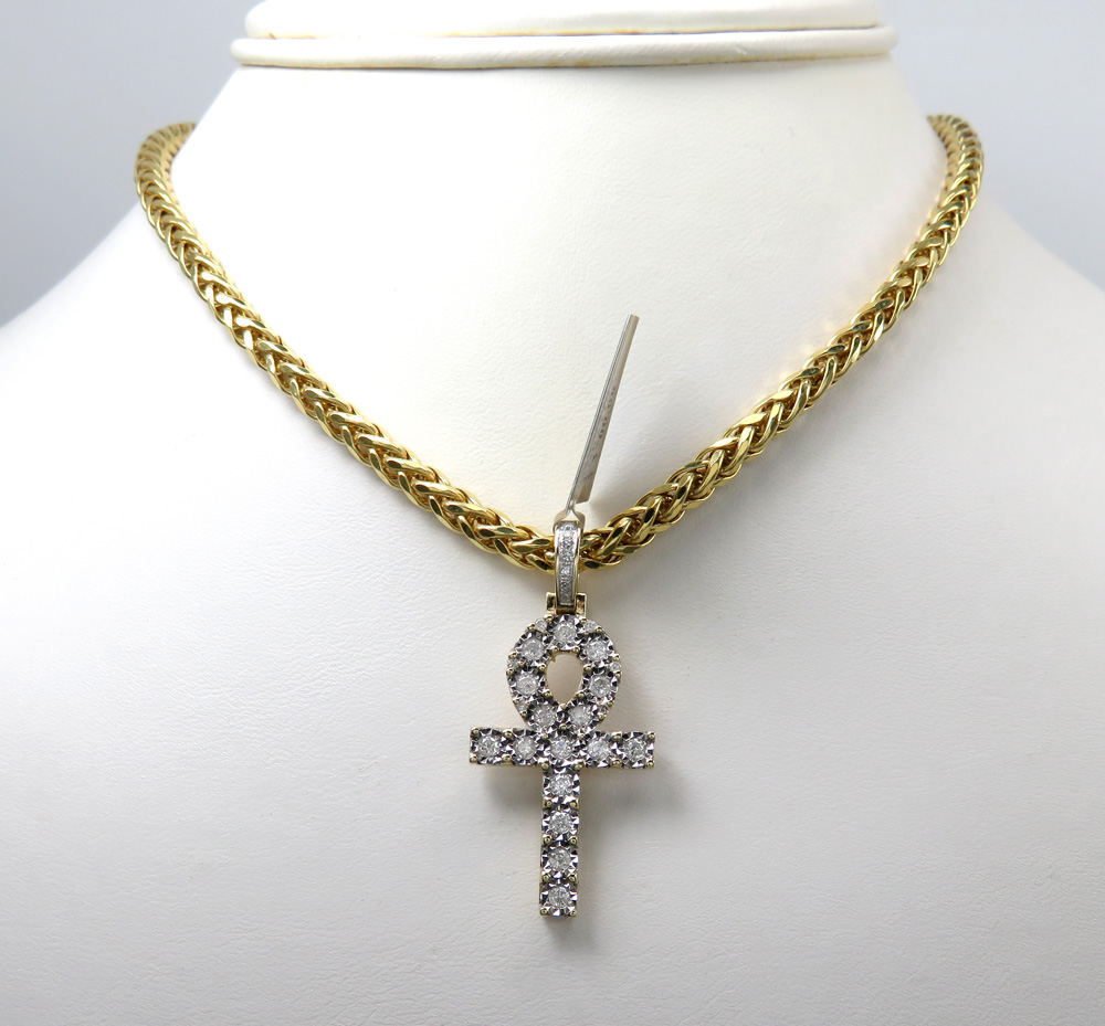 10k yellow gold medium diamond cut diamond ankh cross 0.58ct
