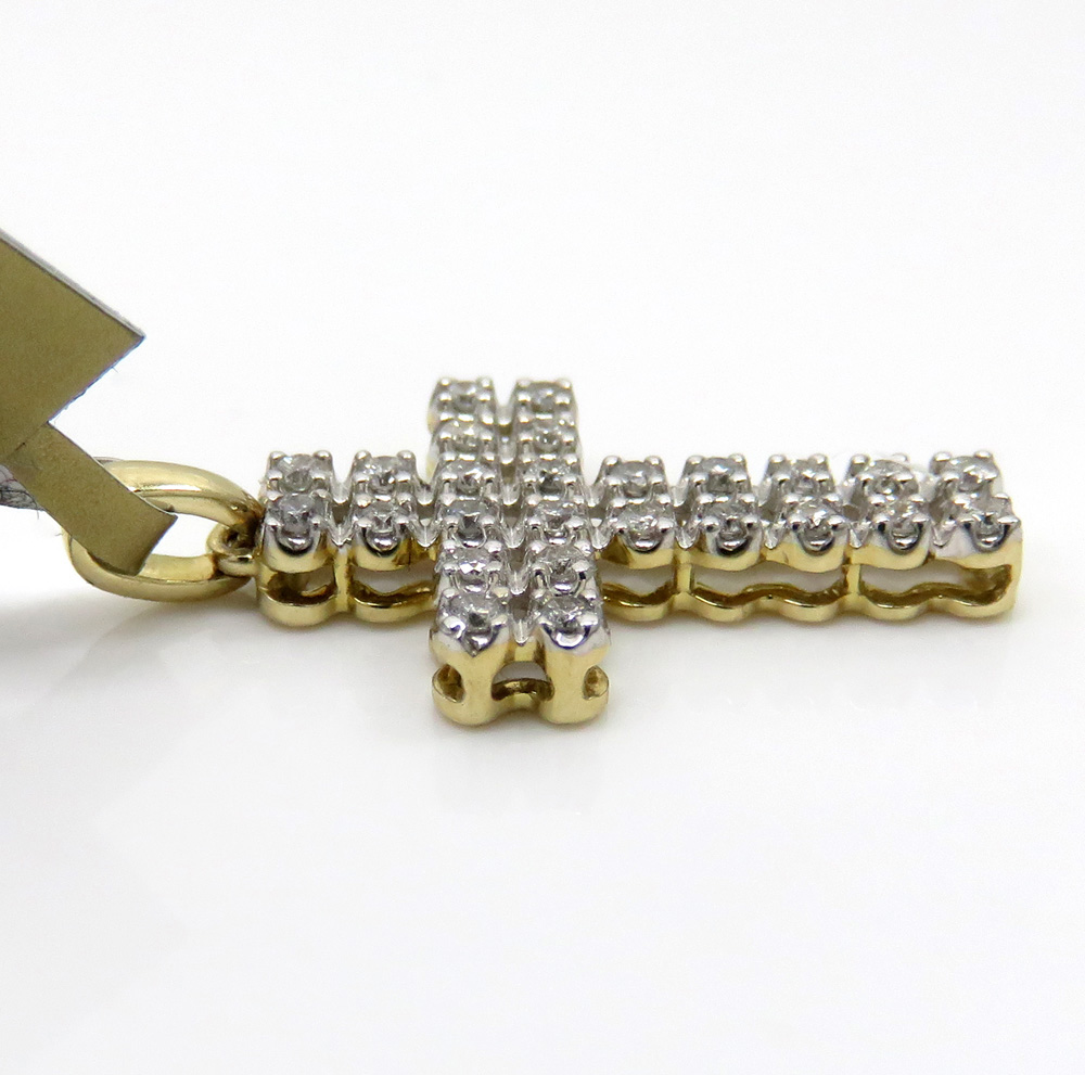 10k yellow gold 2 row diamond micro cross 0.25ct
