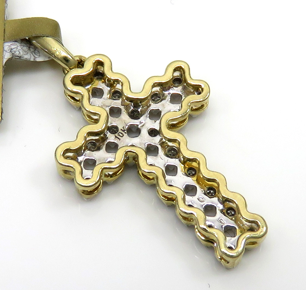 10k yellow gold 2 row diamond micro cross 0.25ct