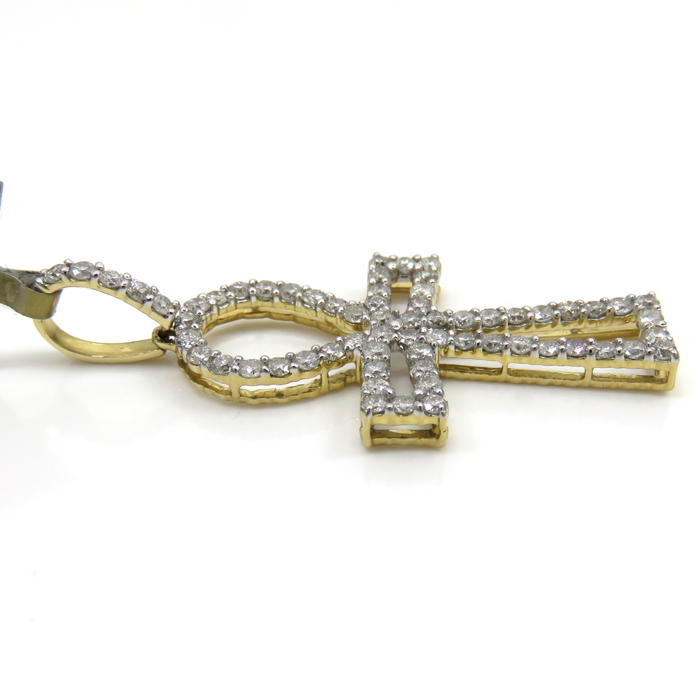 10k yellow gold large outlined diamond ankh cross 1.13ct