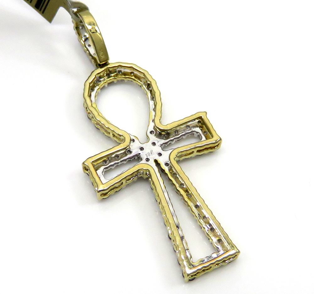 10k yellow gold large outlined diamond ankh cross 1.13ct - Image 4