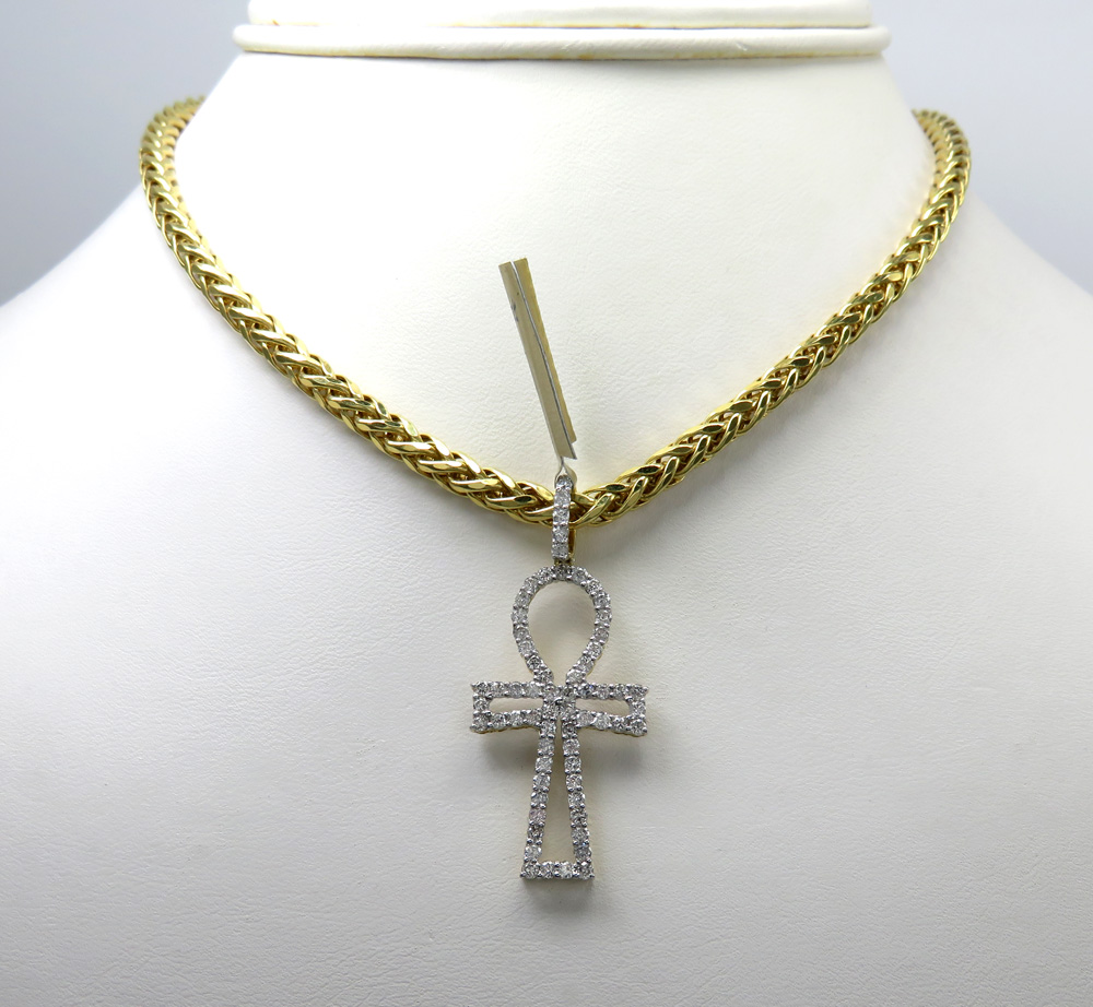 10k yellow gold large outlined diamond ankh cross 1.13ct