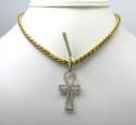 10k yellow gold large outlined diamond ankh cross 1.13ct