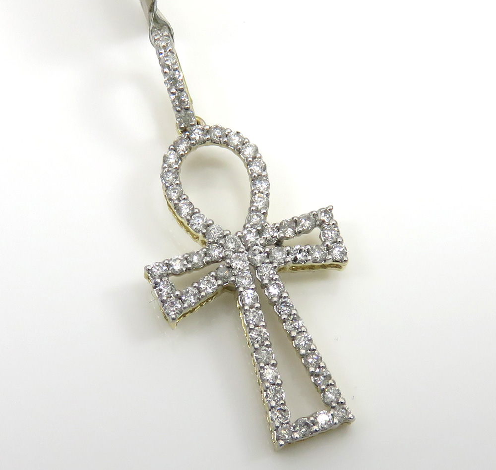 10k yellow gold small outlined diamond ankh cross 0.63ct