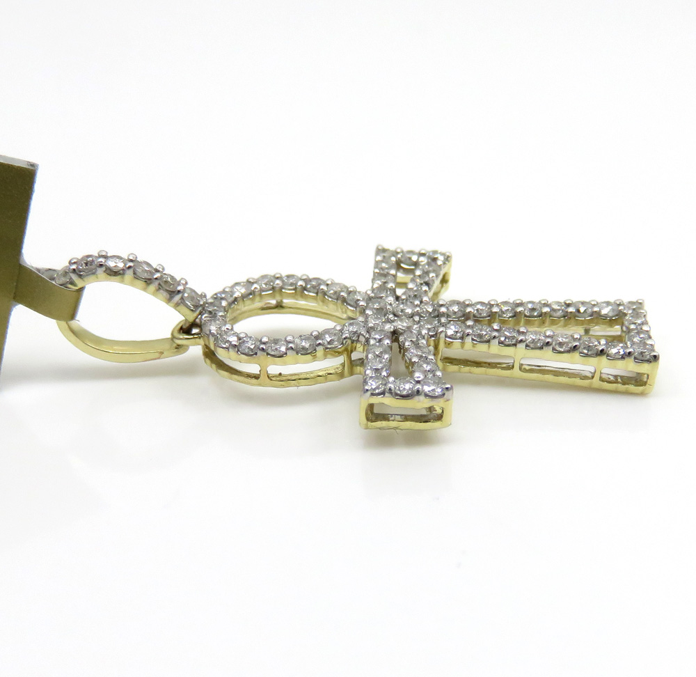 10k yellow gold small outlined diamond ankh cross 0.63ct