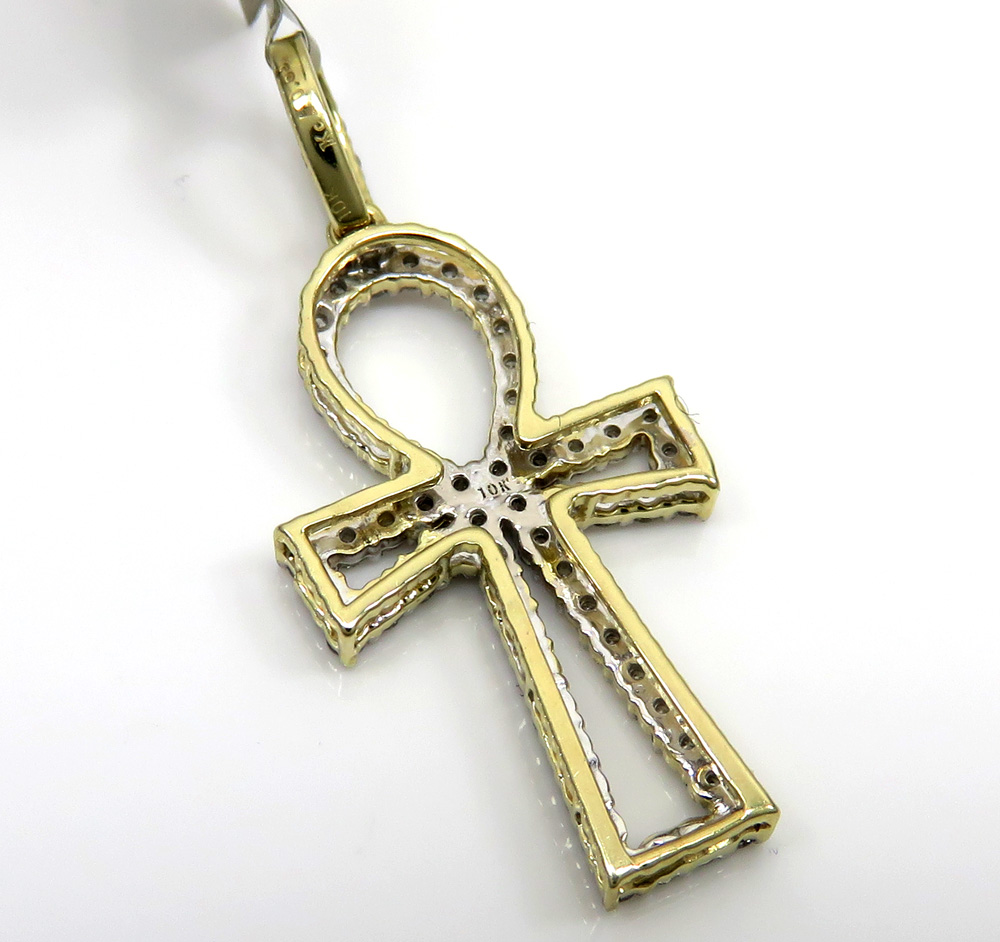 10k yellow gold small outlined diamond ankh cross 0.63ct - Image 4