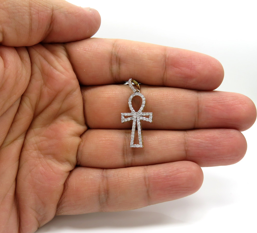 10k yellow gold small outlined diamond ankh cross 0.63ct - Image 5