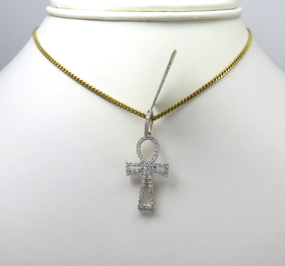 10k yellow gold small outlined diamond ankh cross 0.63ct