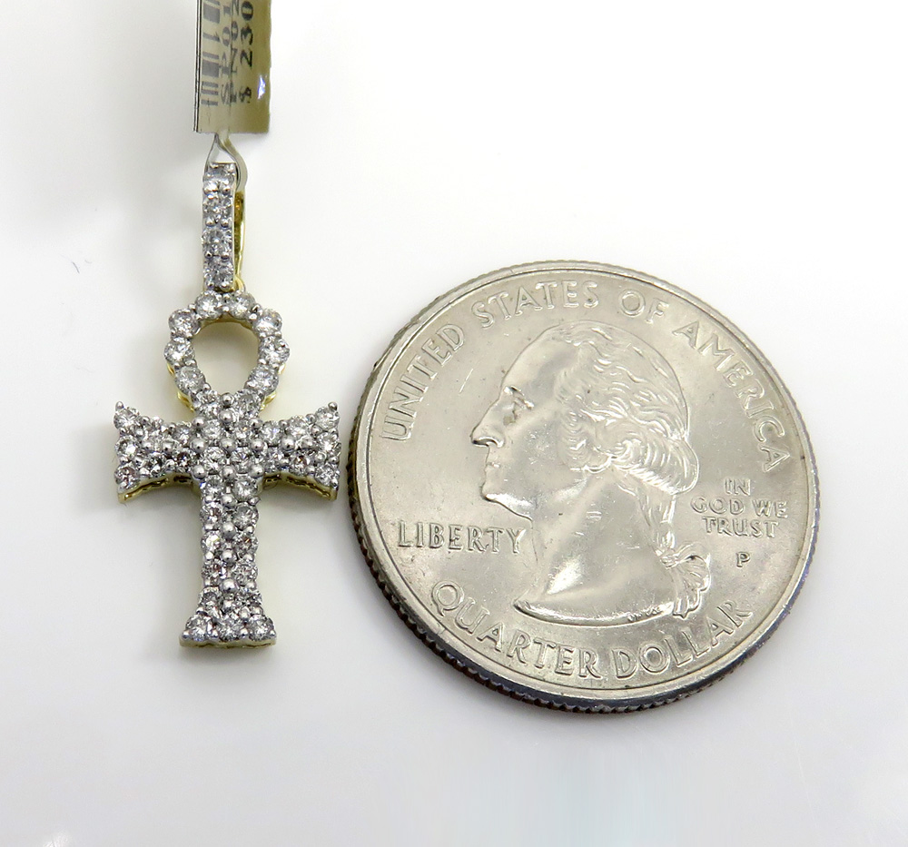 10k yellow gold small diamond ankh cross 0.49ct