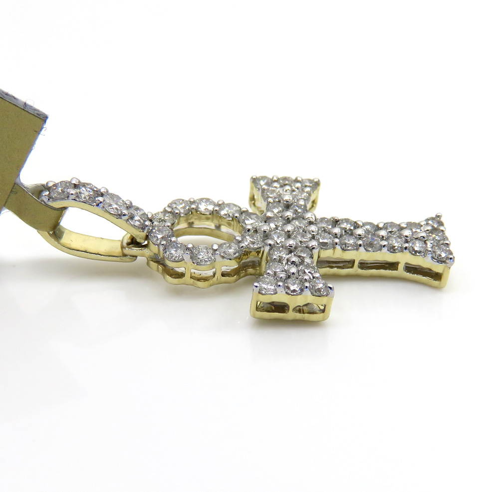 10k yellow gold small diamond ankh cross 0.49ct