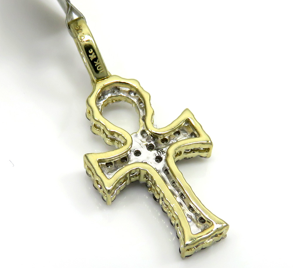 10k yellow gold small diamond ankh cross 0.49ct