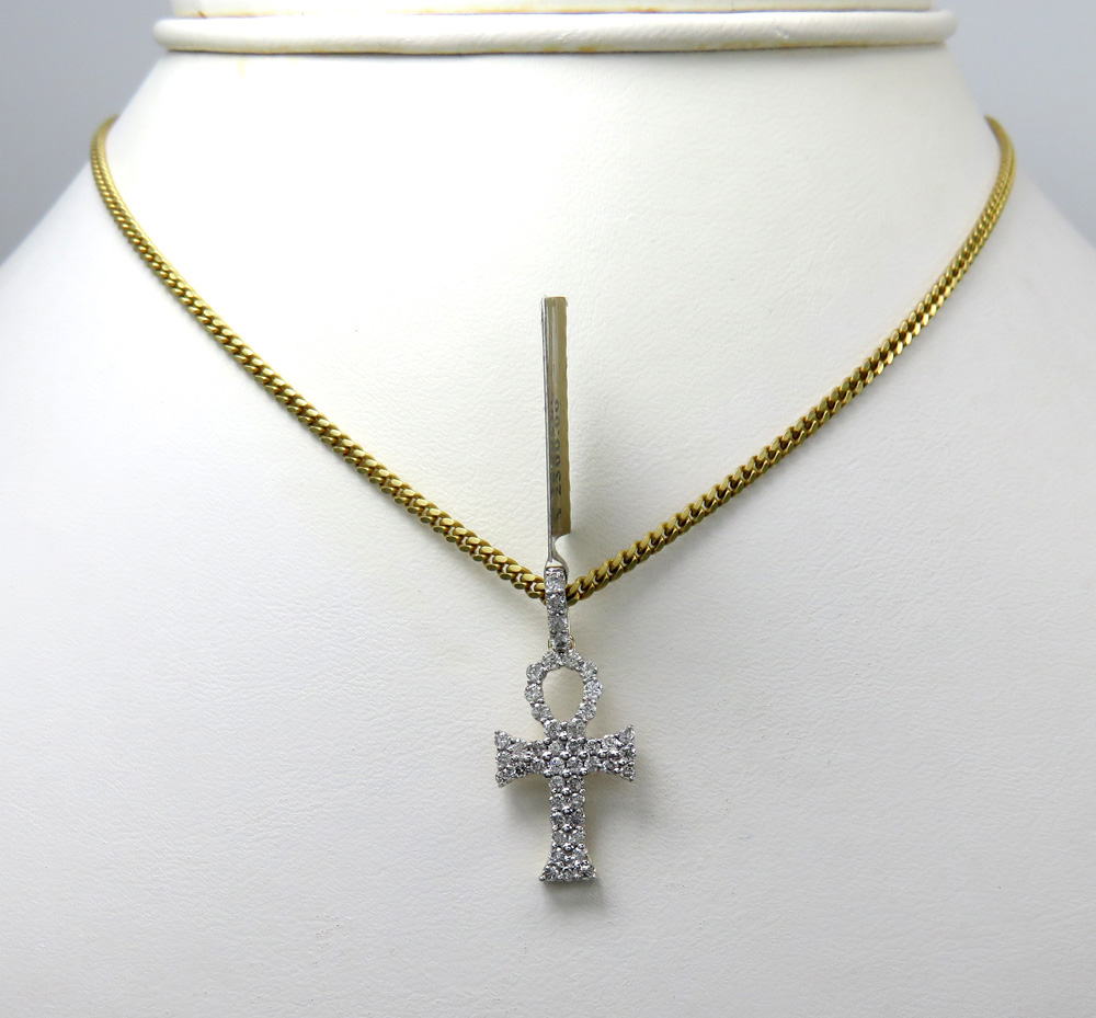10k yellow gold small diamond ankh cross 0.49ct
