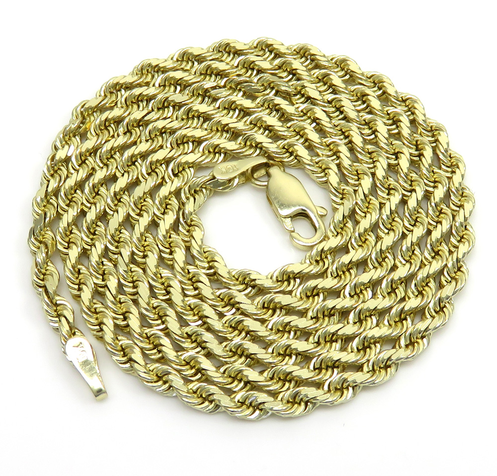 10k yellow gold solid diamond cut rope chain 18-26 inch 2.50mm