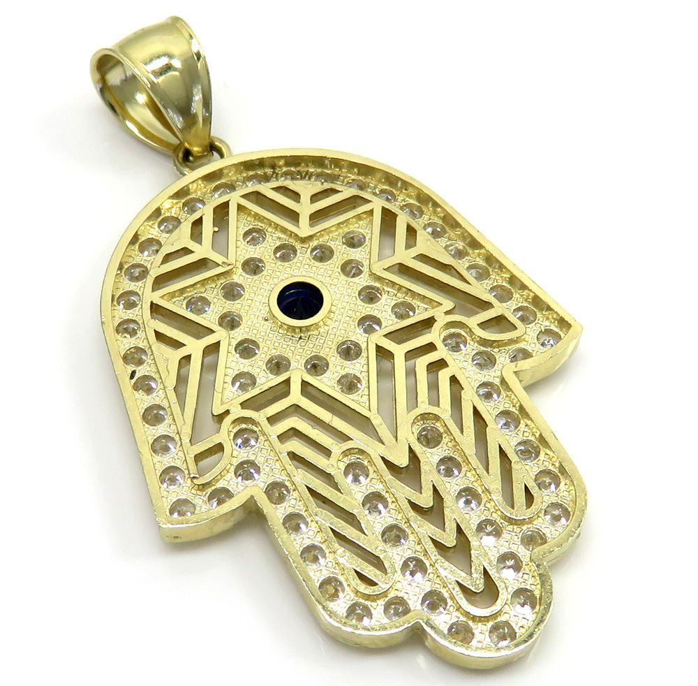 10k yellow gold blue cz star of david hamsa pendant 2.00ct - Image 4