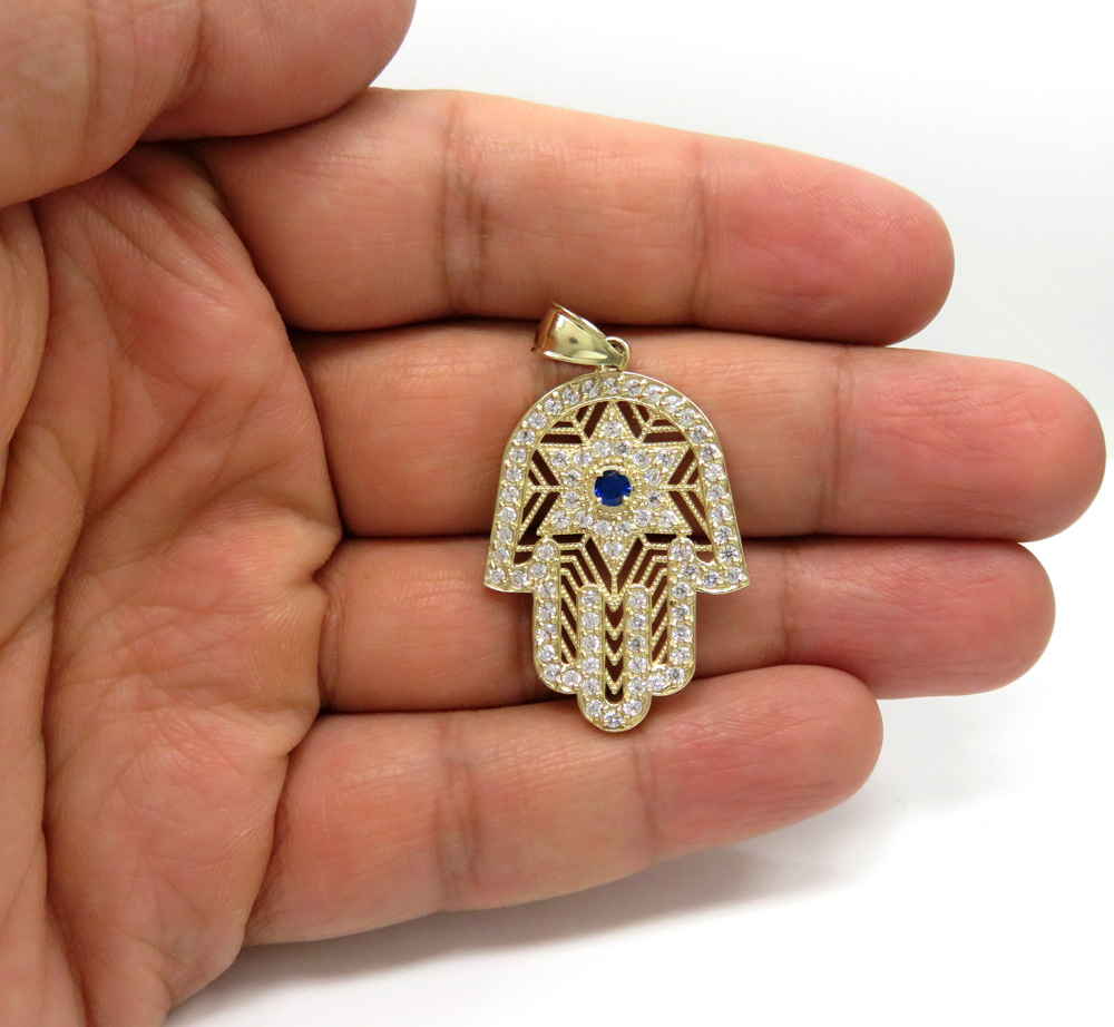 10k yellow gold blue cz star of david hamsa pendant 2.00ct - Image 5