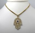 10k yellow gold blue cz star of david hamsa pendant 2.00ct