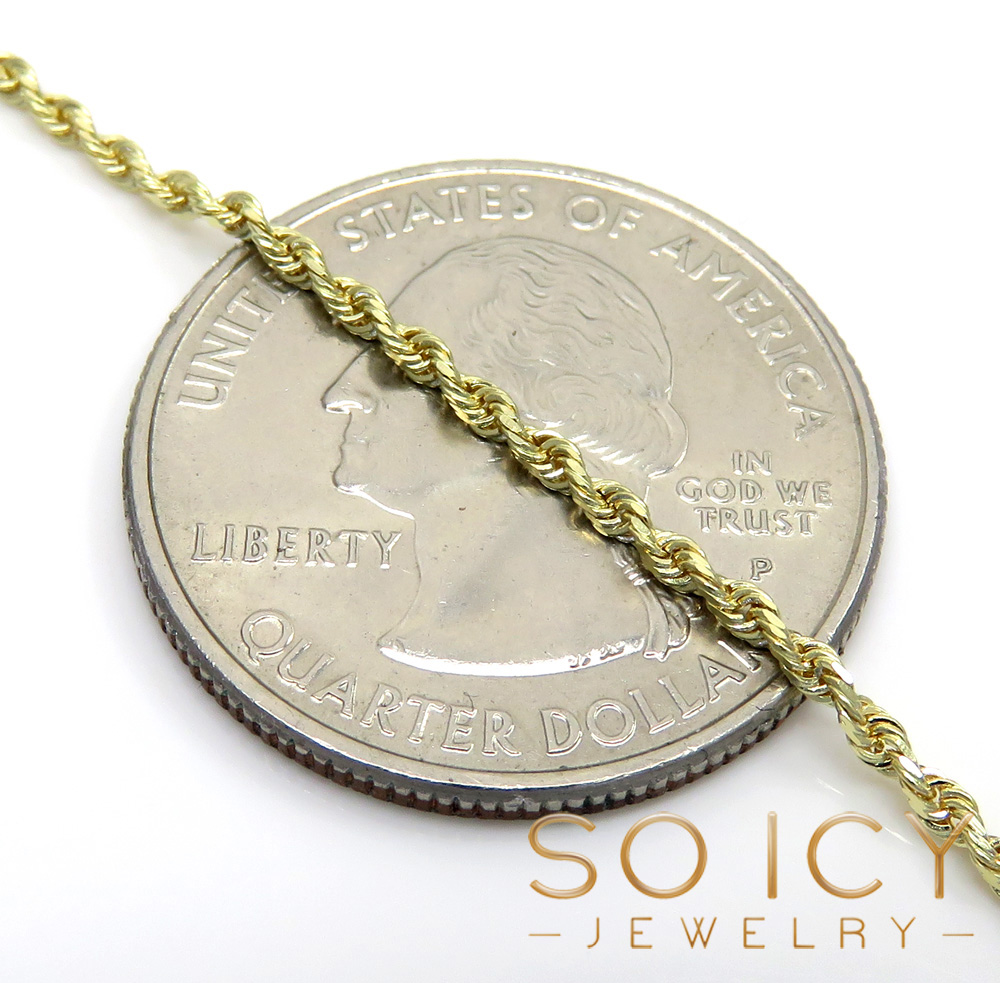 14k yellow gold skinny diamond cut rope chain 16-24 inch 1.30mm 