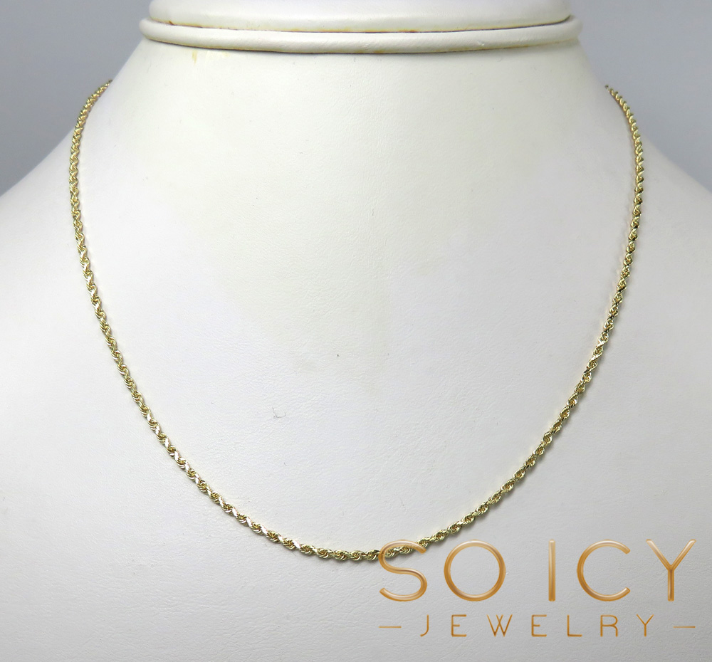 14k yellow gold skinny diamond cut rope chain 16-24 inch 1.30mm 