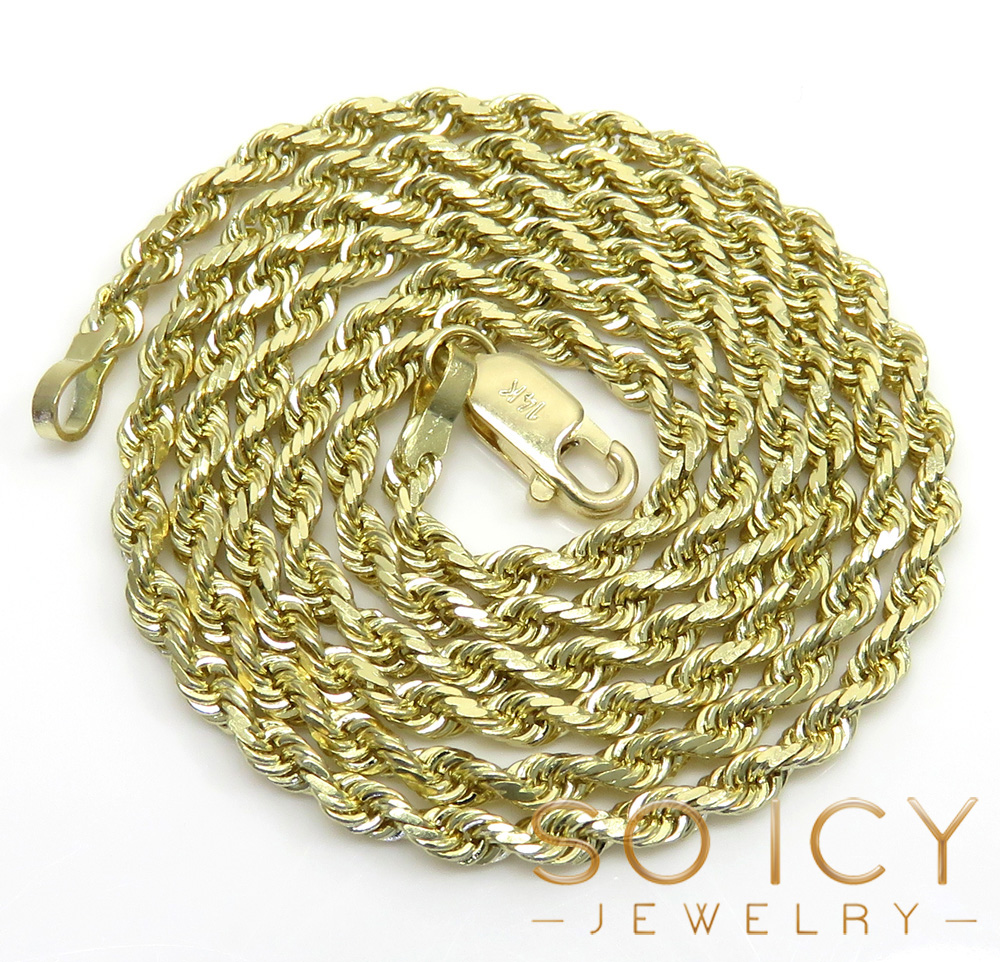 14k yellow white or rose gold skinny diamond cut rope chain 16-30 inch 2mm