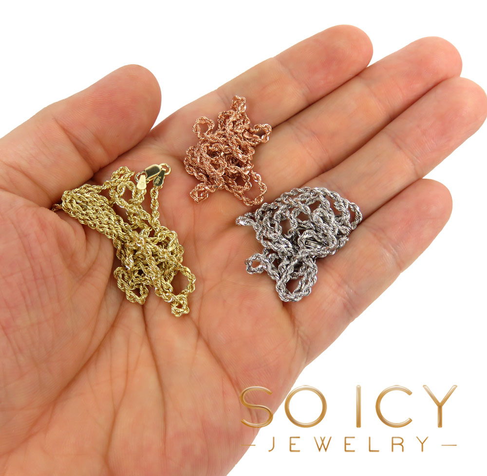 14k yellow white or rose gold skinny diamond cut rope chain 16-30 inch 2mm - Image 5